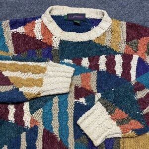 VTG Cable Knit Chunky Heavy Cosby Grandpa Fisherman Sweater 3D Men's Sz L Silk